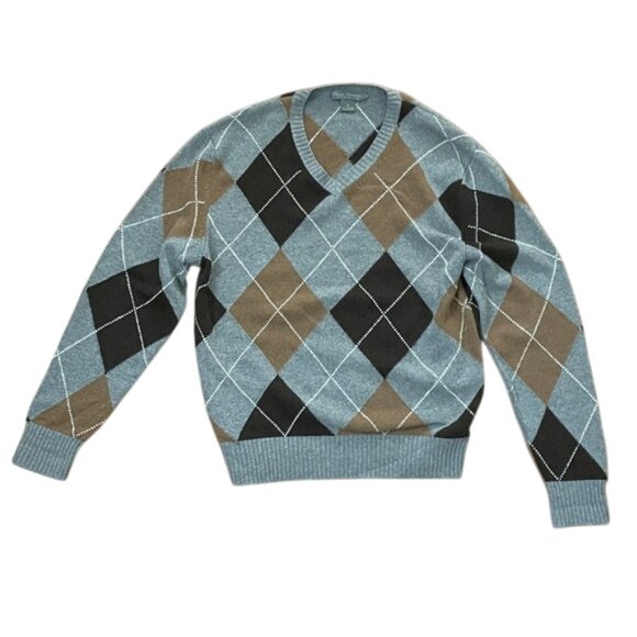 Daniel Cremieux Gray Argyle Cashmere Knit Sweater Mens Size Medium Winter Preppy - Picture 3 of 9
